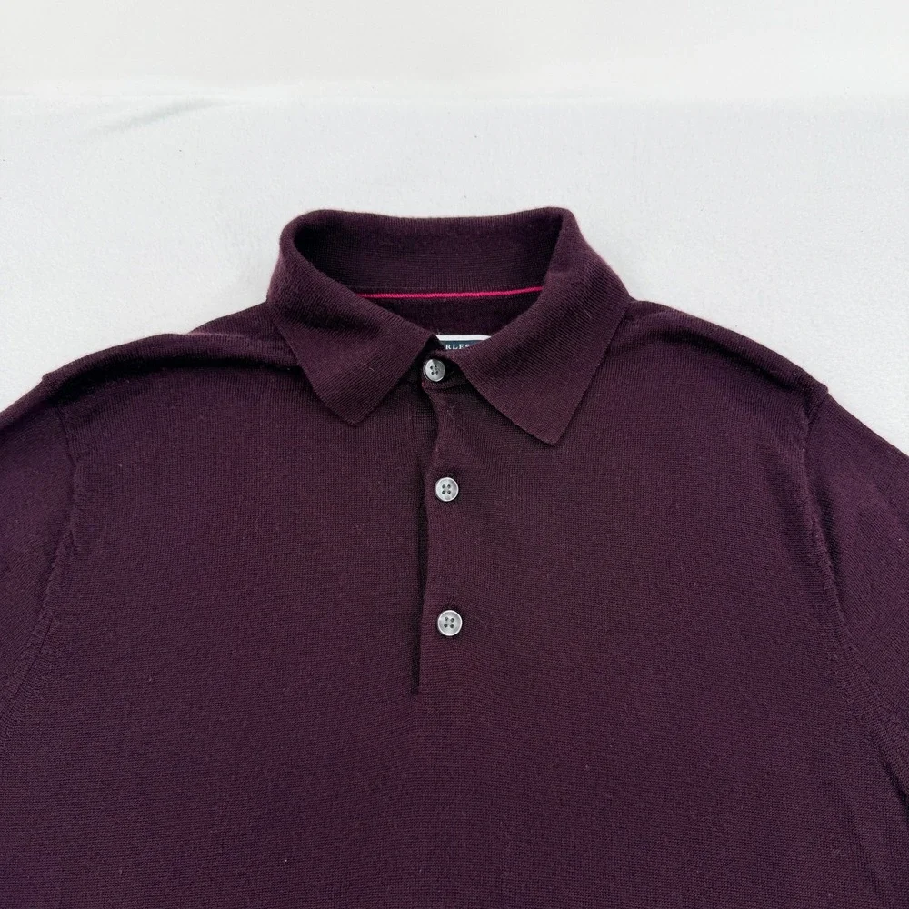 Charles Tyrwhitt Men M Extra Fine Merino Wool Long Sleeve Polo Sweater Plum Soft